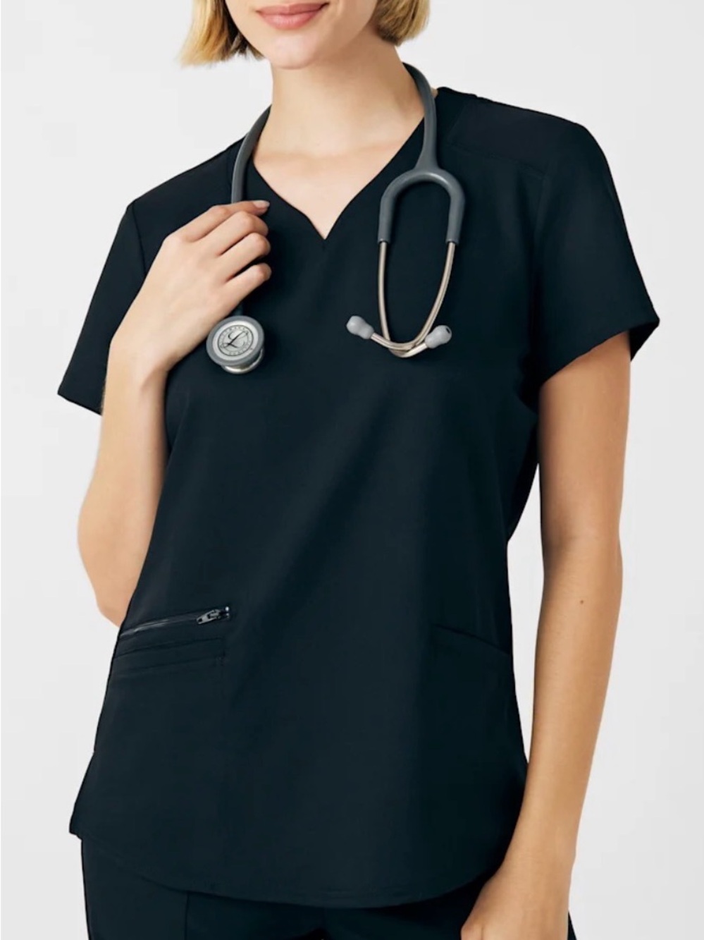 White Cross VIBE Black Short-Sleeve V-Neck Scrub Top